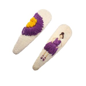 Snap Haarclip Set – Handgeborduurd Ballerina Purper