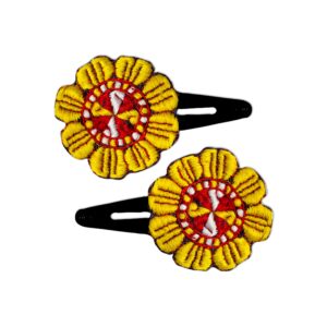 Snap Haarclip Set – Handgeborduurd Geel Bloem Design