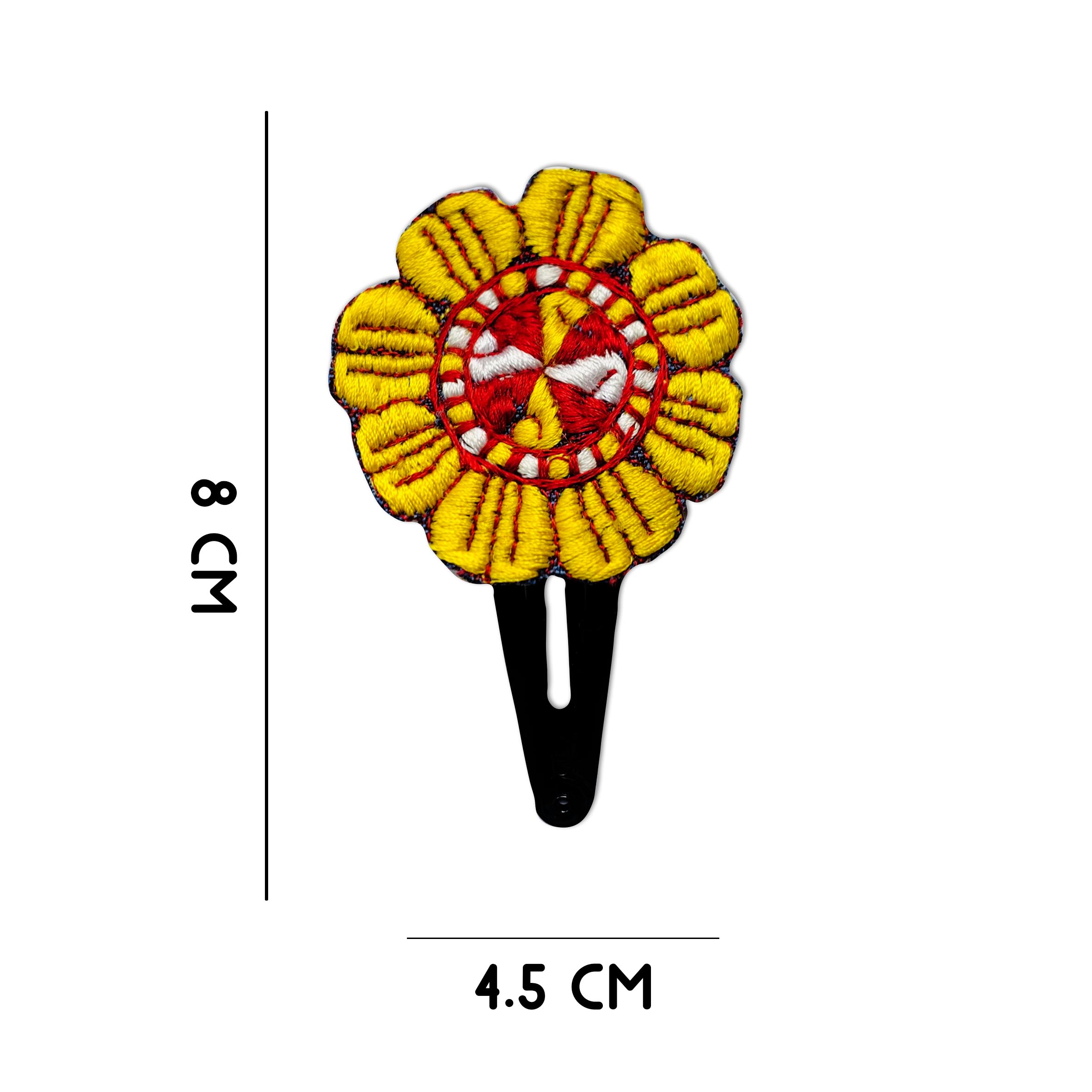 Snap Haarclip Set – Handgeborduurd Geel Bloem Design