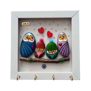 Decoratieve & Handgemaakte Wand Sleutelhouder met Uilen Familie Ontwerp en Steen Kunst