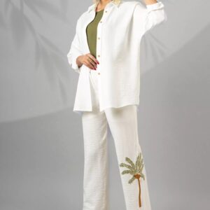 Dames Manto & Broek Set met Palmboom Borduurwerk