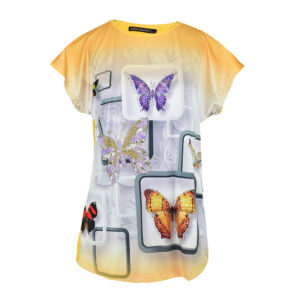 Dames Katoenen T-shirt met Korte Mouwen met Vlinder Ontwerp
