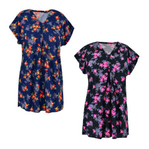 Dames Katoenen T-shirt met Korte Mouwen met Bloemontwerp Set van 2