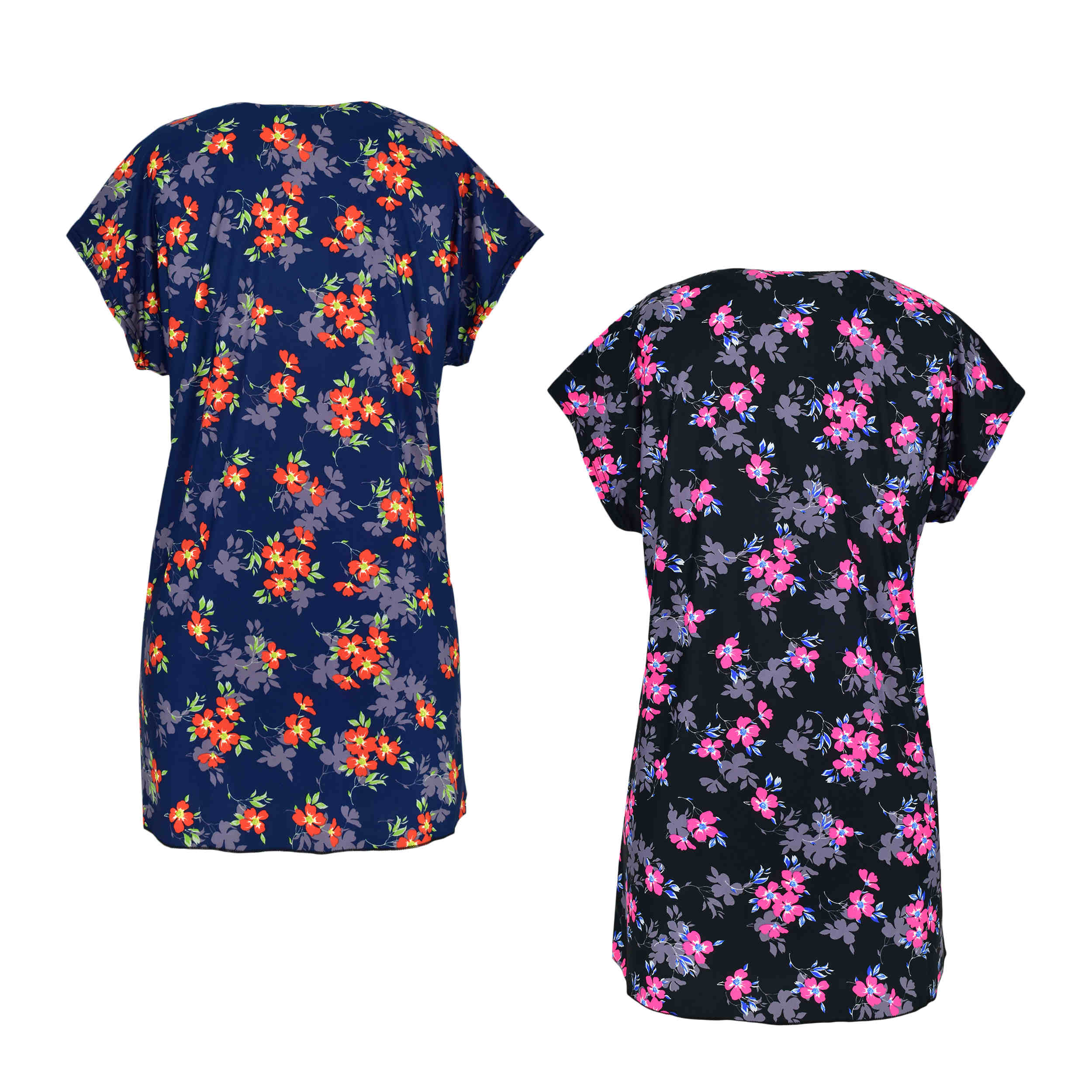 Dames Katoenen T-shirt met Korte Mouwen met Bloemontwerp Set van 2