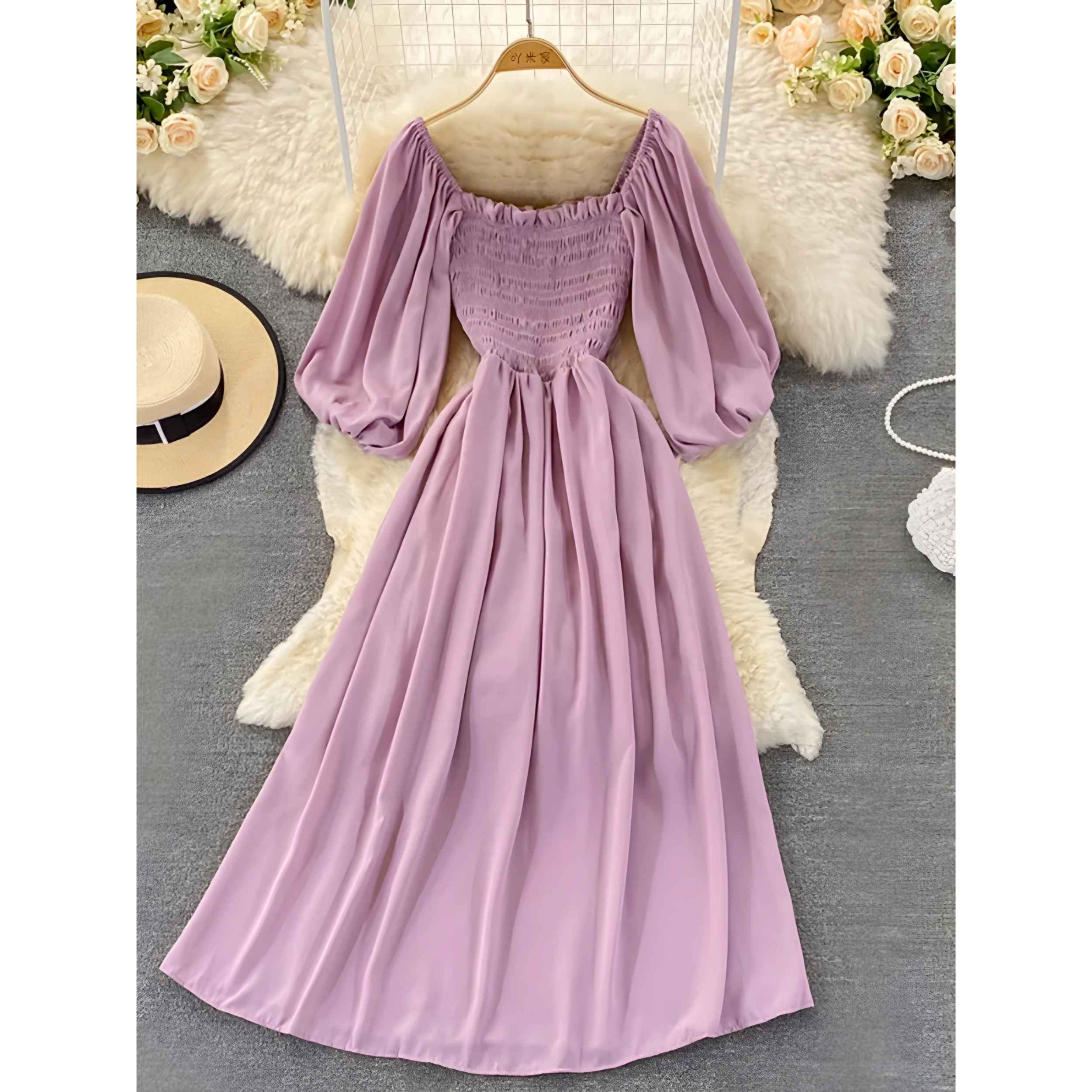 Zomer Maxi Jurk Puffy – Roze Pasvorm