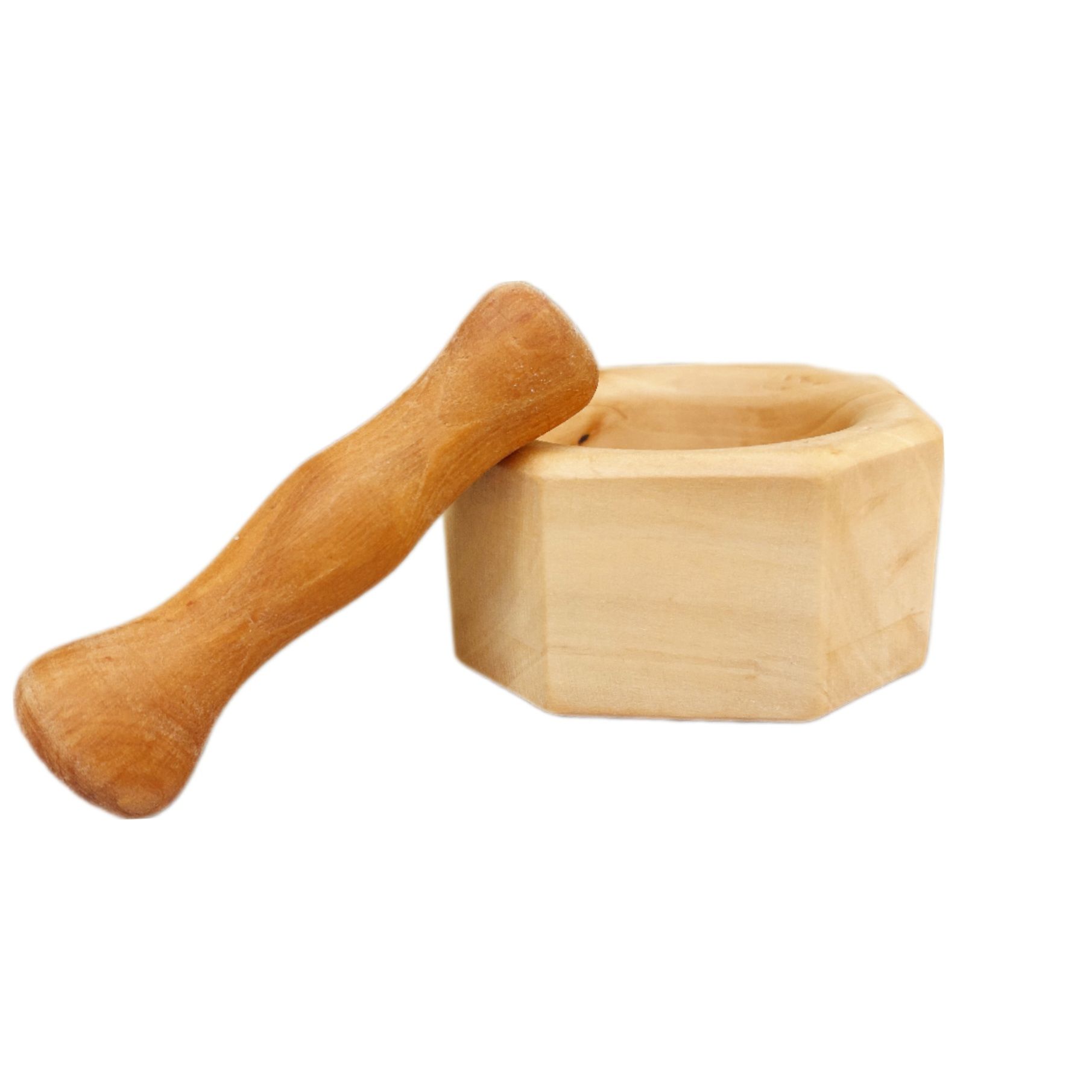 Houten Vijzel & Stamper Set voor Kruiden en Specerijen Model Wereld