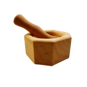 Houten Vijzel & Stamper Set voor Kruiden en Specerijen Model Wereld
