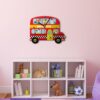 Houten Kinderkamer Wandklok met Dieren Schoolbus