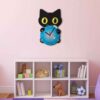 Houten Kinderkamer Wandklok met Schattige Zwarte Kat