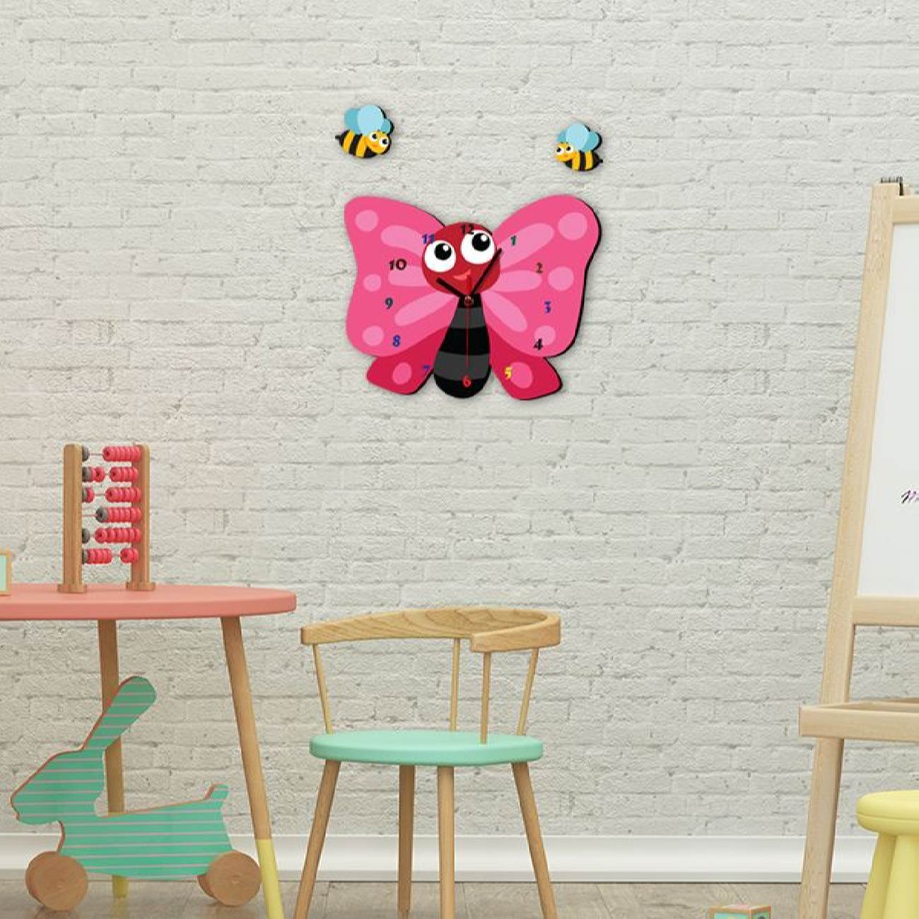Houten Kinderkamer Wandklok met Schattig Vlinderontwerp