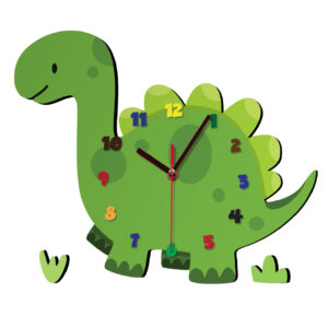 Houten Kinderkamer Wandklok met Schattig Dinosaurusontwerp