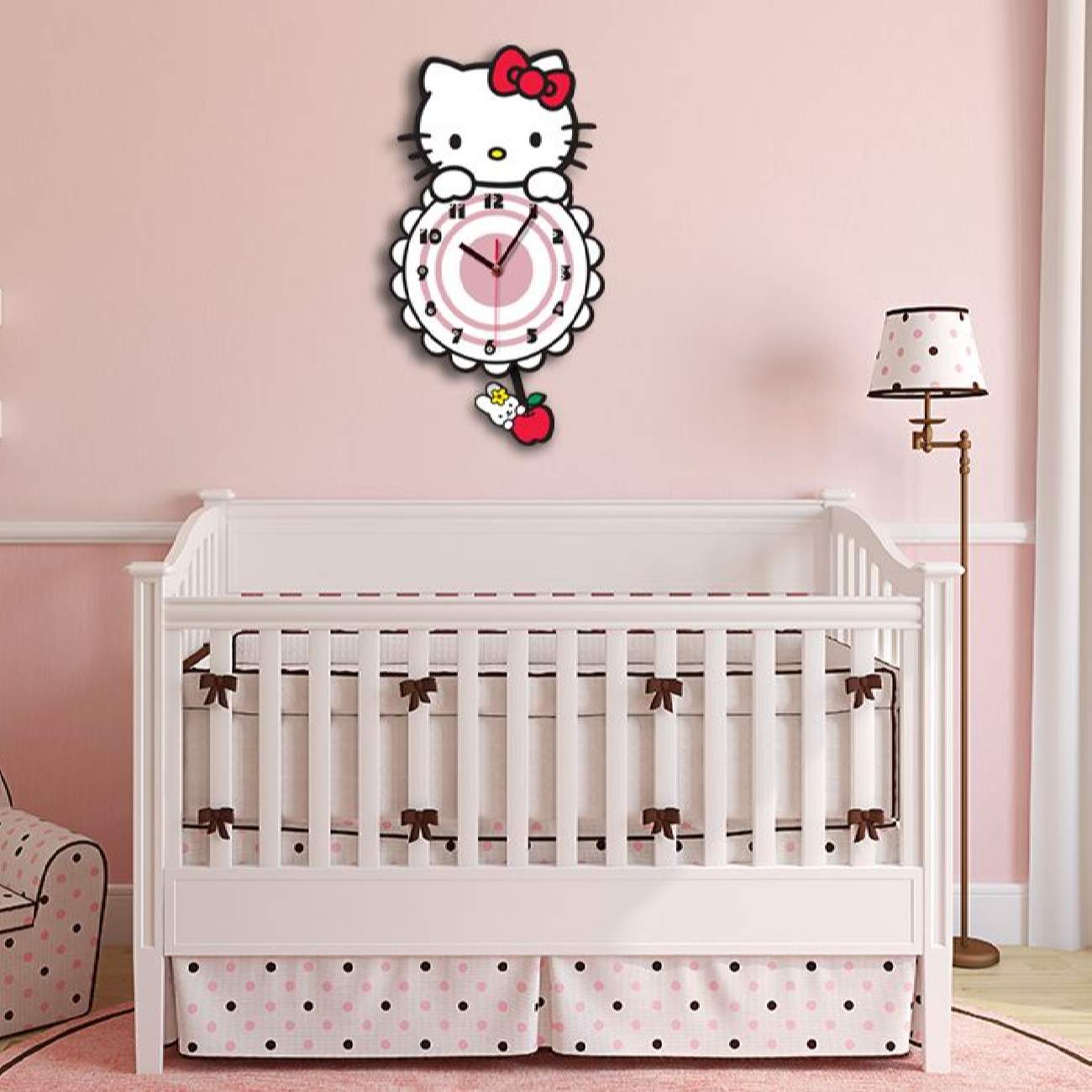 Houten Kinderkamer Wandklok met Hello Kitty Ontwerp