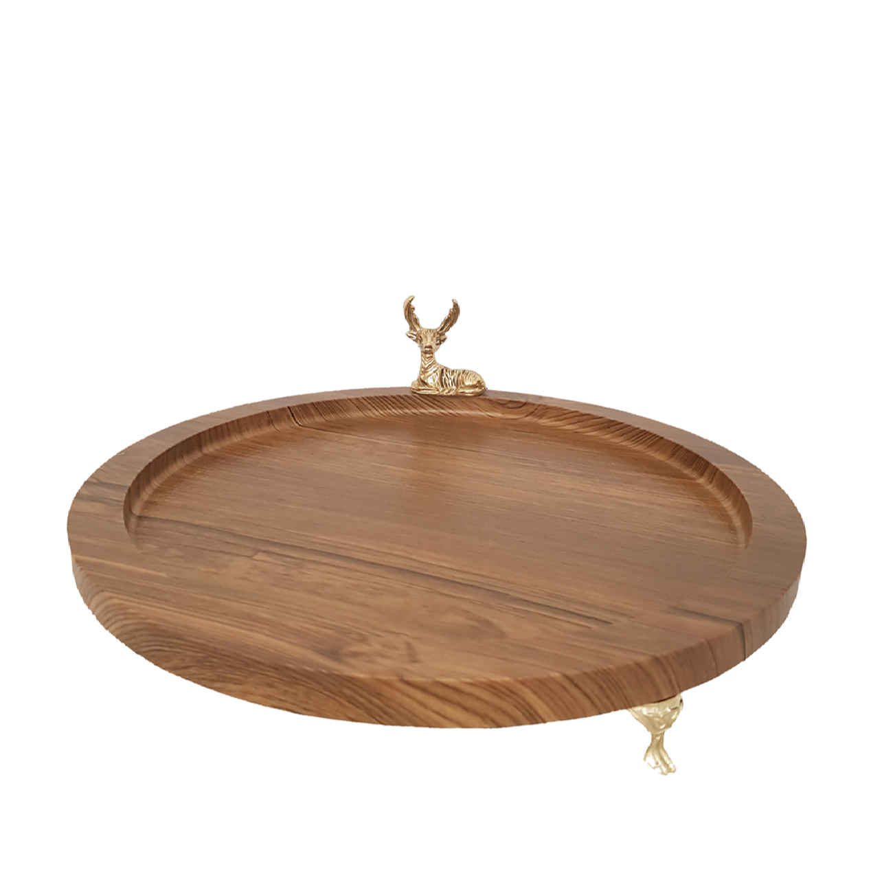 Rond minimalistisch houten dienblad met sokkel – Elegant hertenontwerp