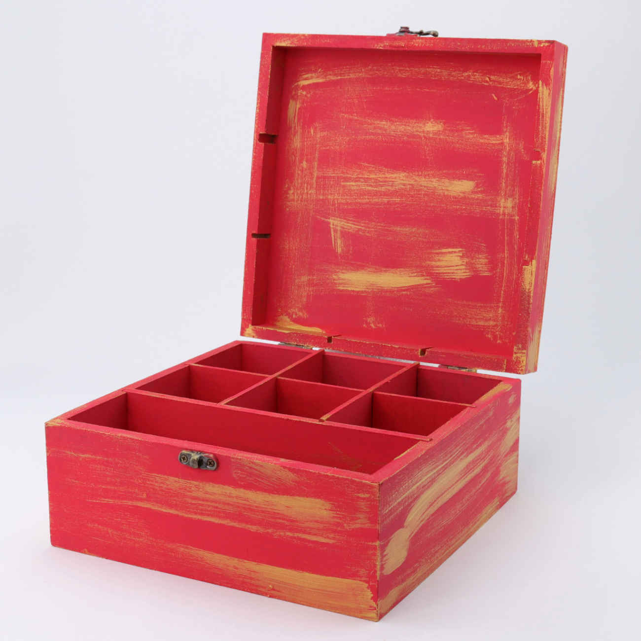 Handgemaakte Thee-Organizer – Elegante houten doos met tegelpatroon