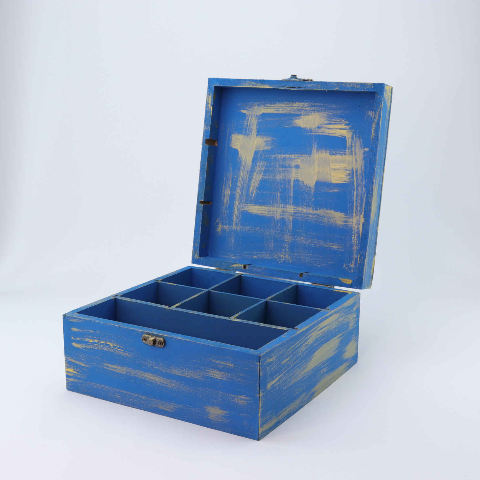 Unieke Houten Theedoos met Wereldkaart Print – Artistiek