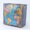 Unieke Houten Theedoos met Wereldkaart Print – Artistiek