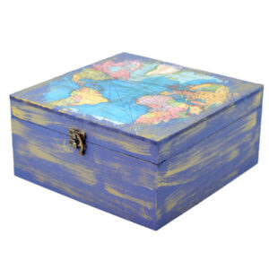 Unieke Houten Theedoos met Wereldkaart Print