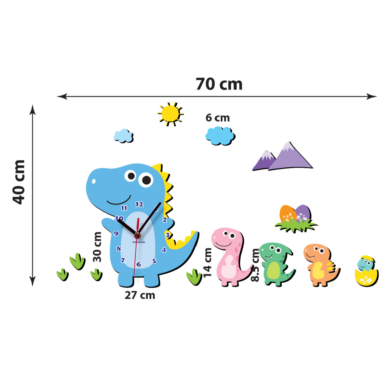 Houten Wandklok voor Kinderkamer Model Dino