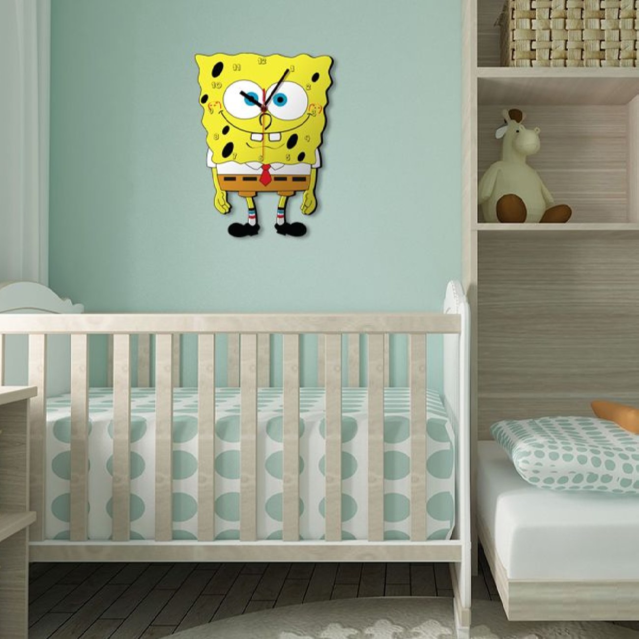 Houten Wandklok voor Kinderkamer Model SpongeBob
