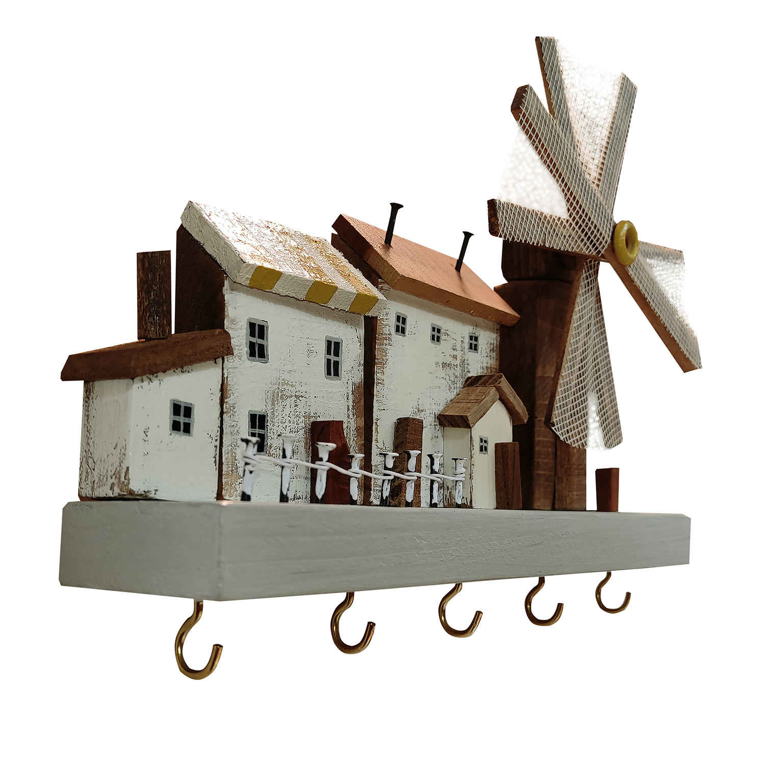 Houten Sleutelhouder voor aan de Muur met Huisje-ontwerp