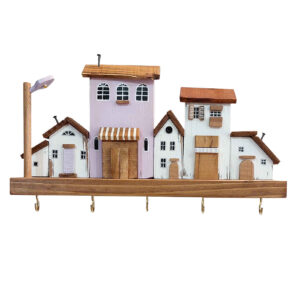 Decoratieve & Handgemaakte Muur Sleutelhouder met Vijf Haken Model Dorp