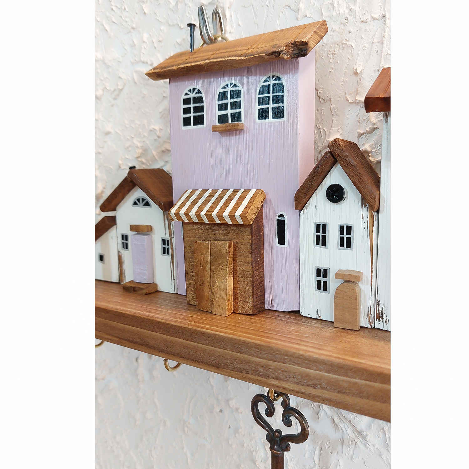 Decoratieve & Handgemaakte Muur Sleutelhouder met Vijf Haken Model Dorp