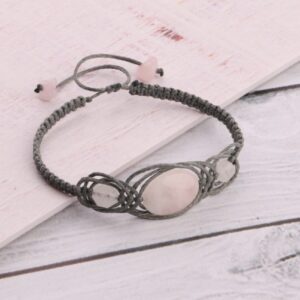 Boheemse Geborduurde Macramé Armband – Rozenkwarts