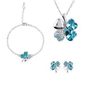 Messing Klavertjevier Sieradenset – Ketting Armband Oorknopjes Set voor Dames