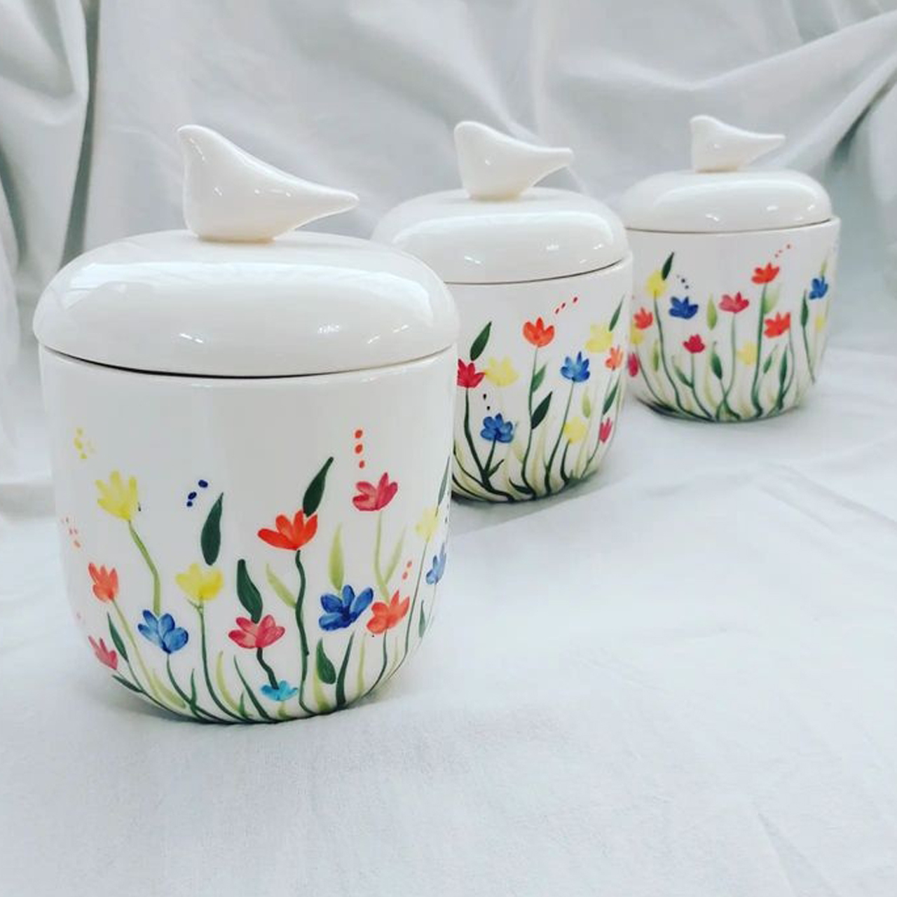 Keramische Voorraadpot met Handbeschilderd Bloem Ontwerp Set van 3