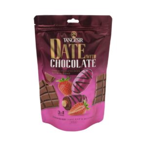 Dadels met Chocoladecoating – Amandel & Aardbei Smaak