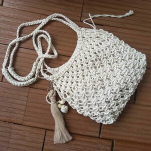 Gehaakte Macramé Tote Schoudertas – Wit
