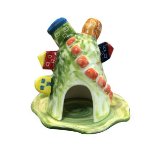 Decoratieve Keramische Kaarshouder met Kleurrijke Huizen Ontwerp Handgemaakt