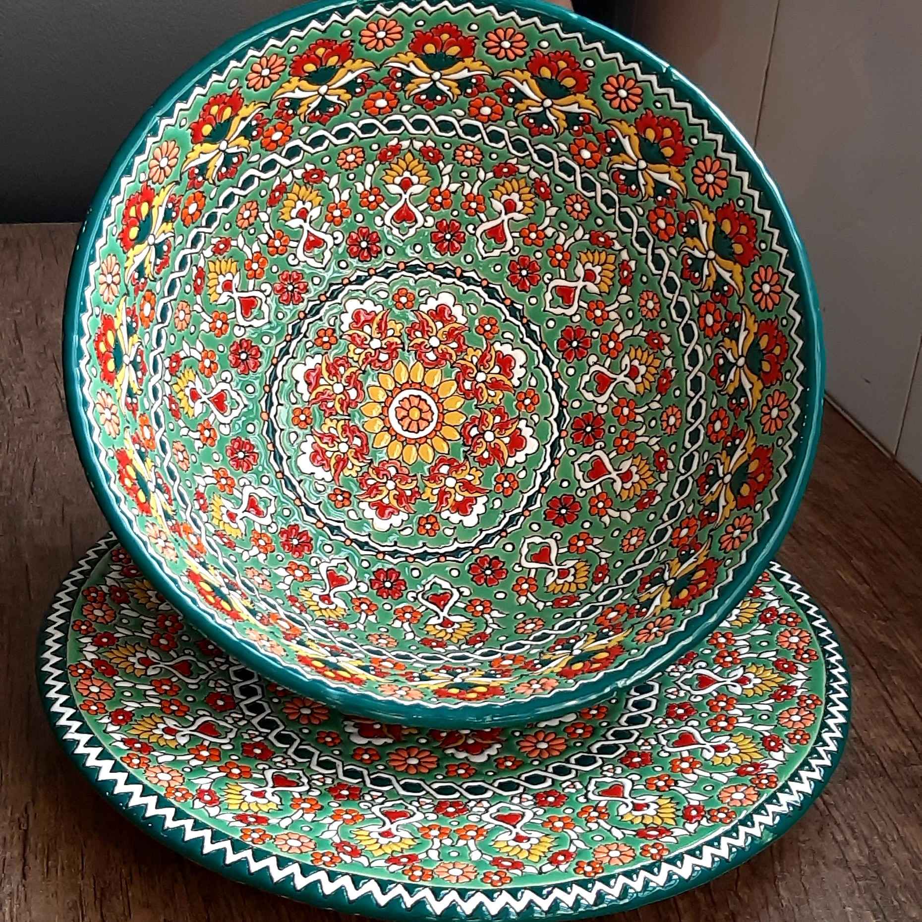 Decoratieve Perzische aardewerken kom & schotel set – Shiva