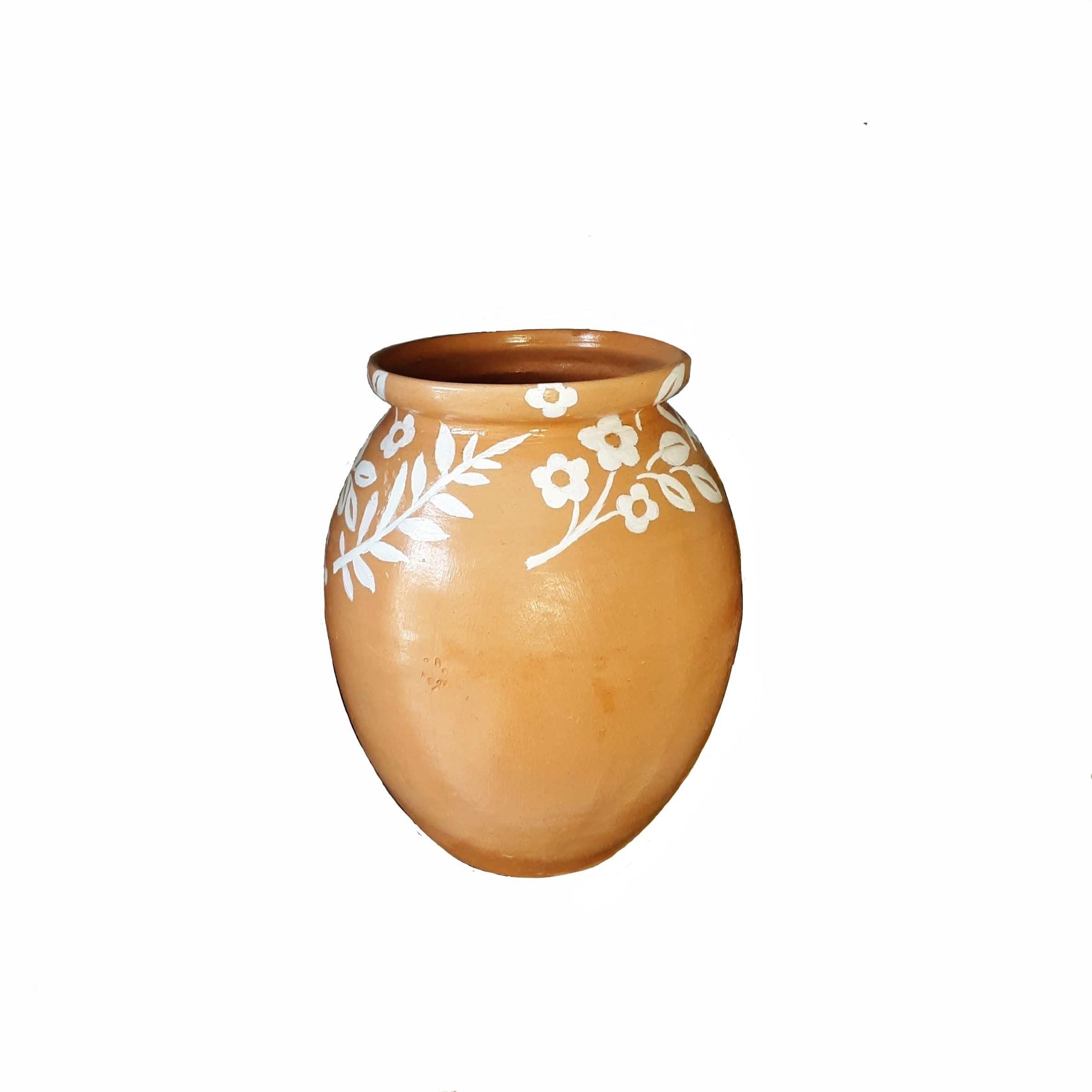 Deco-aardewerkvaas met een handbeschilderd, artistiek patroon, perfect voor een bloemig accent in uw huis