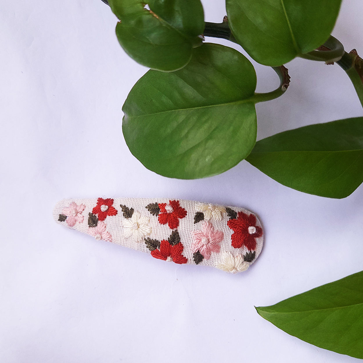 Geborduurde Bloemen Haarspeld Wit (Set van 2)