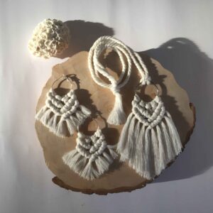 Boho Macramé Oorbellen en Ketting Set