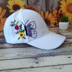 Casual Geborduurde Pet – Vlinder Wit