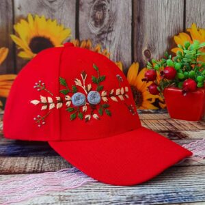 Handgeborduurde Baseballpet met Rozenmotief