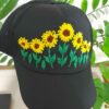Zonnebloem Baseballpet – Handgeborduurd Zwart