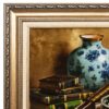 Handgeknoopt Perzisch zijden beeldtapijt uit Tabriz ‘Perzische Tar & Boeken’
