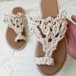 Handgemaakte Boho Macramé Sandalen – Wit