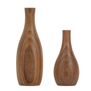 Handgemaakte Decoratieve Knopvaas Hout – Set van 2