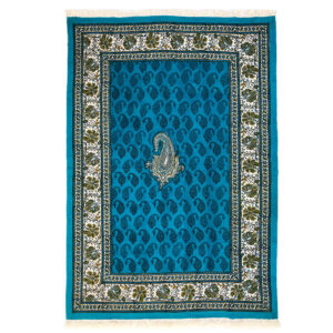 Iraans Tafelkleed Blokdruk Ghalamkari Isfahan Paisley Blauw 4-Persoons
