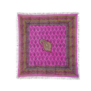 Iraans Tafelkleed Blokdruk Ghalamkari Isfahan Paisley Roze 4-Persoons