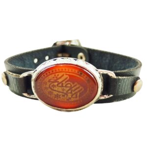 Islamitische Armband met Leer & Agaatsteen met Ya Aba Saleh Kalligrafie
