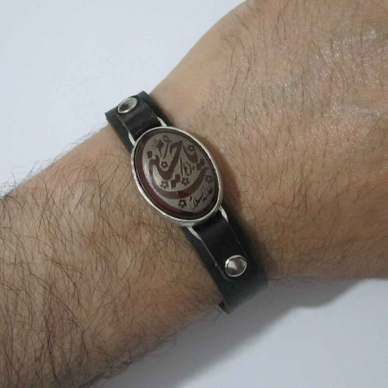 Islamitische Leren Armband Agaat Steen Ya Hussain