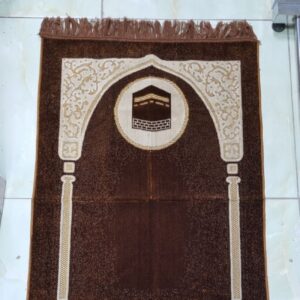 Islamitisch Fluwelen Gebedskleed Gevoerd Janamaz Kaaba Bruin