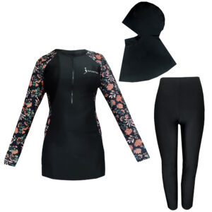 Islamitische Dames Modest Badkleding Set van 3 met Bloemenmouw