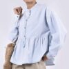 Lichtblauwe Peplum Blouse met Lange Mouwen