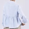 Lichtblauwe Peplum Blouse met Lange Mouwen